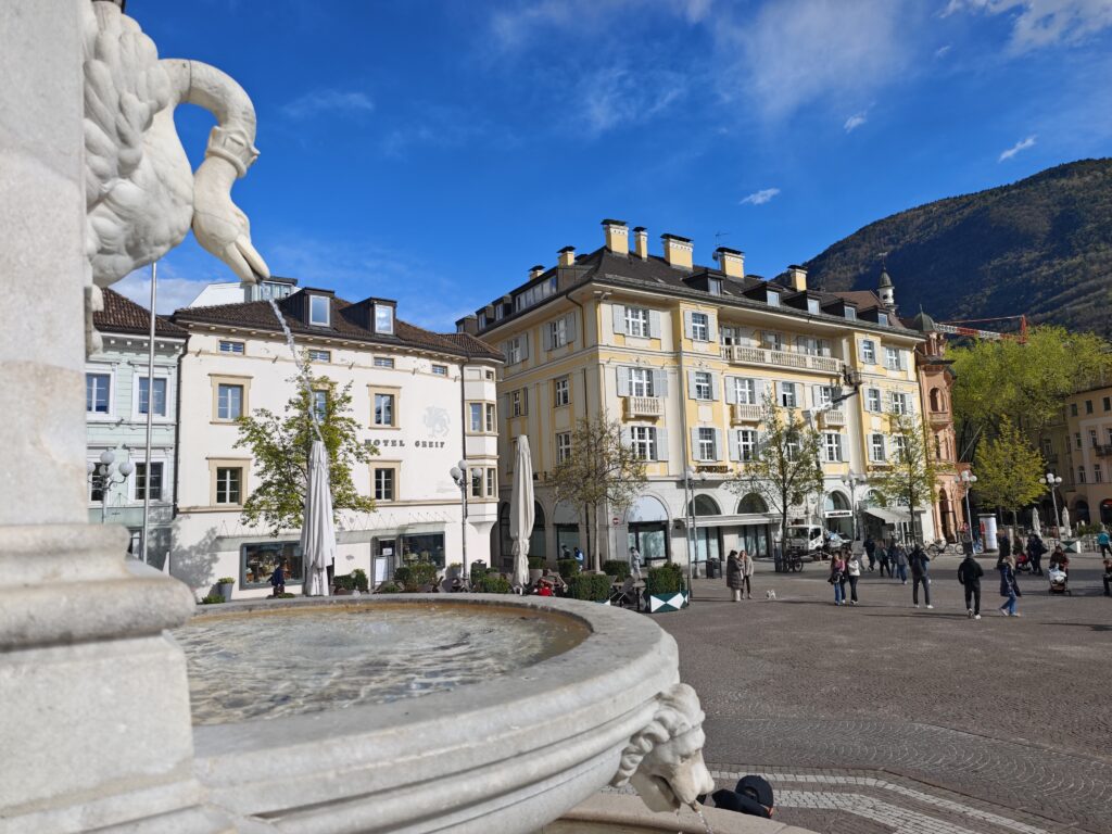 Blick vom Brunnen am Waltherplatz Richtung Hotel Greif